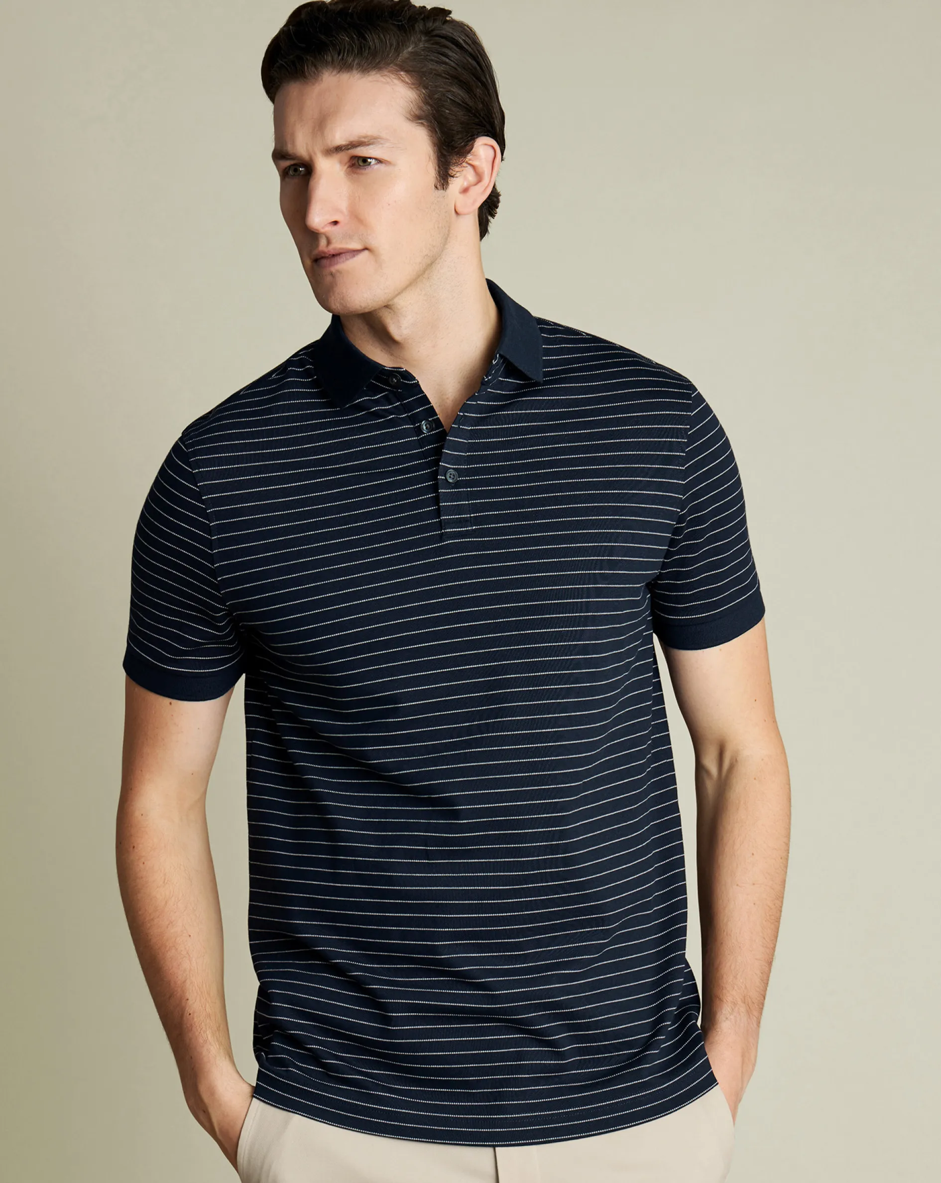 New Charles Tyrwhitt Tyrwhitt Pique Polo - Navy & White Navy and White