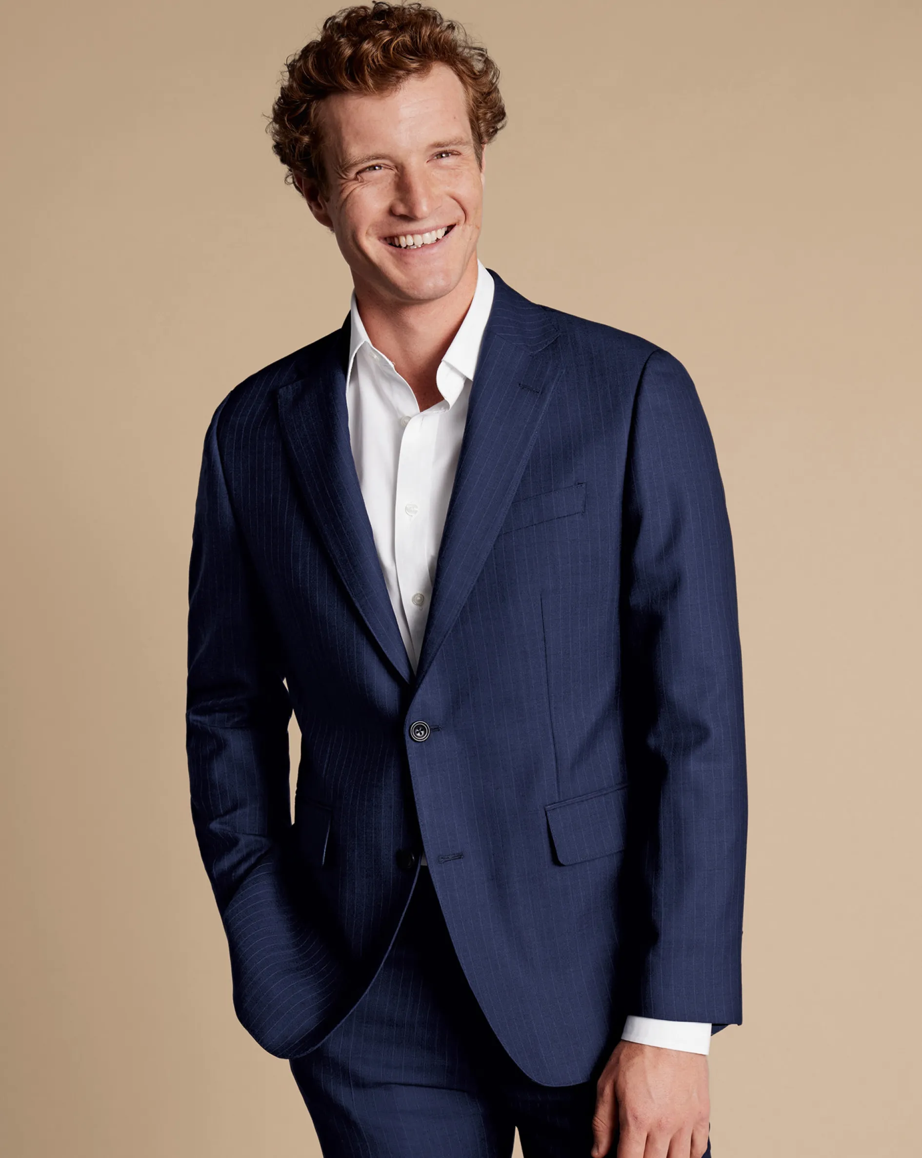 Shop Charles Tyrwhitt Ultimate Performance Stripe Suit Jacket - French Blue