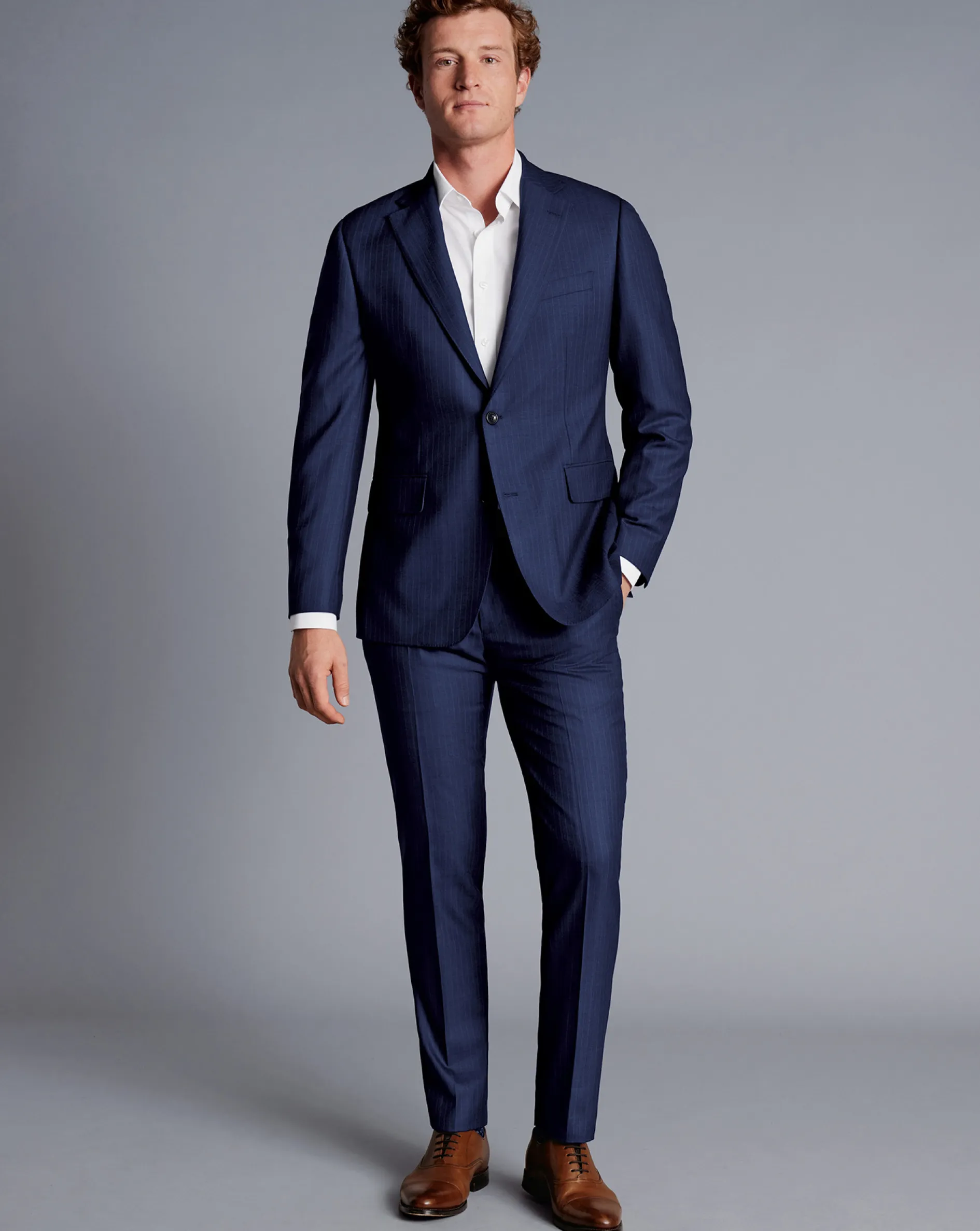 Shop Charles Tyrwhitt Ultimate Performance Stripe Suit Jacket - French Blue