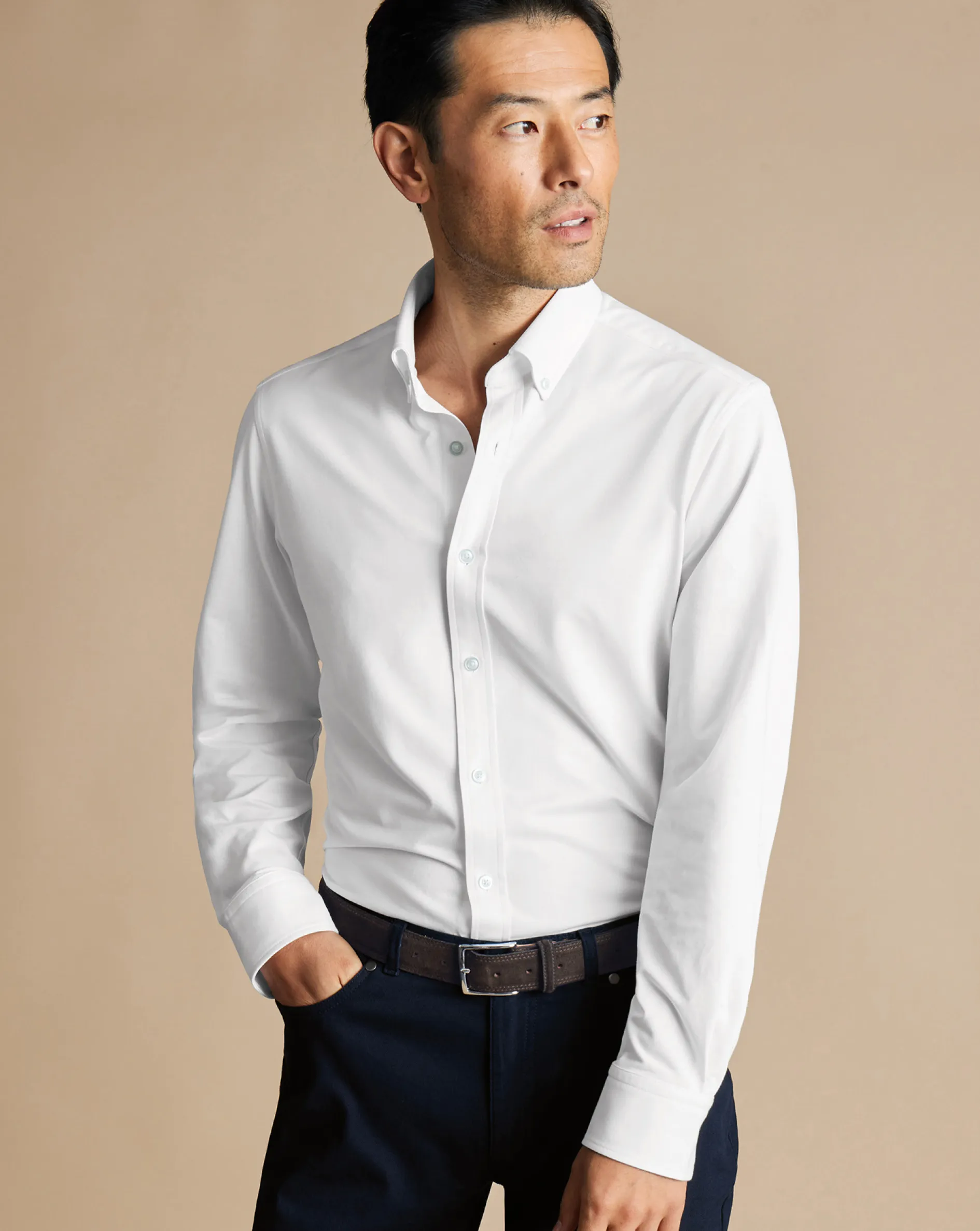 Clearance Charles Tyrwhitt 4-Way Stretch Jersey Shirt - White