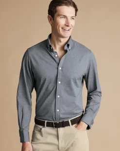 New Charles Tyrwhitt 4-Way Stretch Jersey Shirt - Flint Grey