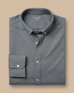 New Charles Tyrwhitt 4-Way Stretch Jersey Shirt - Flint Grey