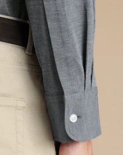 New Charles Tyrwhitt 4-Way Stretch Jersey Shirt - Flint Grey