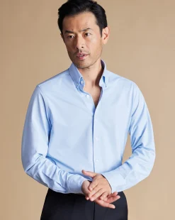 Discount Charles Tyrwhitt 4-Way Stretch Jersey Shirt - Blue Sky