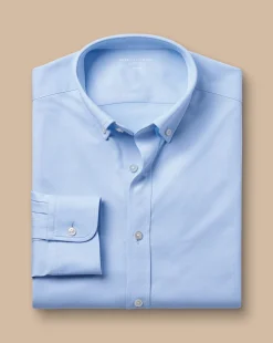 Discount Charles Tyrwhitt 4-Way Stretch Jersey Shirt - Blue Sky