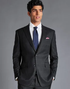 Sale Charles Tyrwhitt Windowpane Check Birdseye Travel Suit Jacket - Grey Charcoal