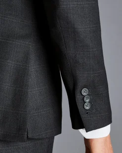 Sale Charles Tyrwhitt Windowpane Check Birdseye Travel Suit Jacket - Grey Charcoal