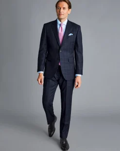 Online Charles Tyrwhitt Windowpane Check Birdseye Travel Suit Jacket - Navy