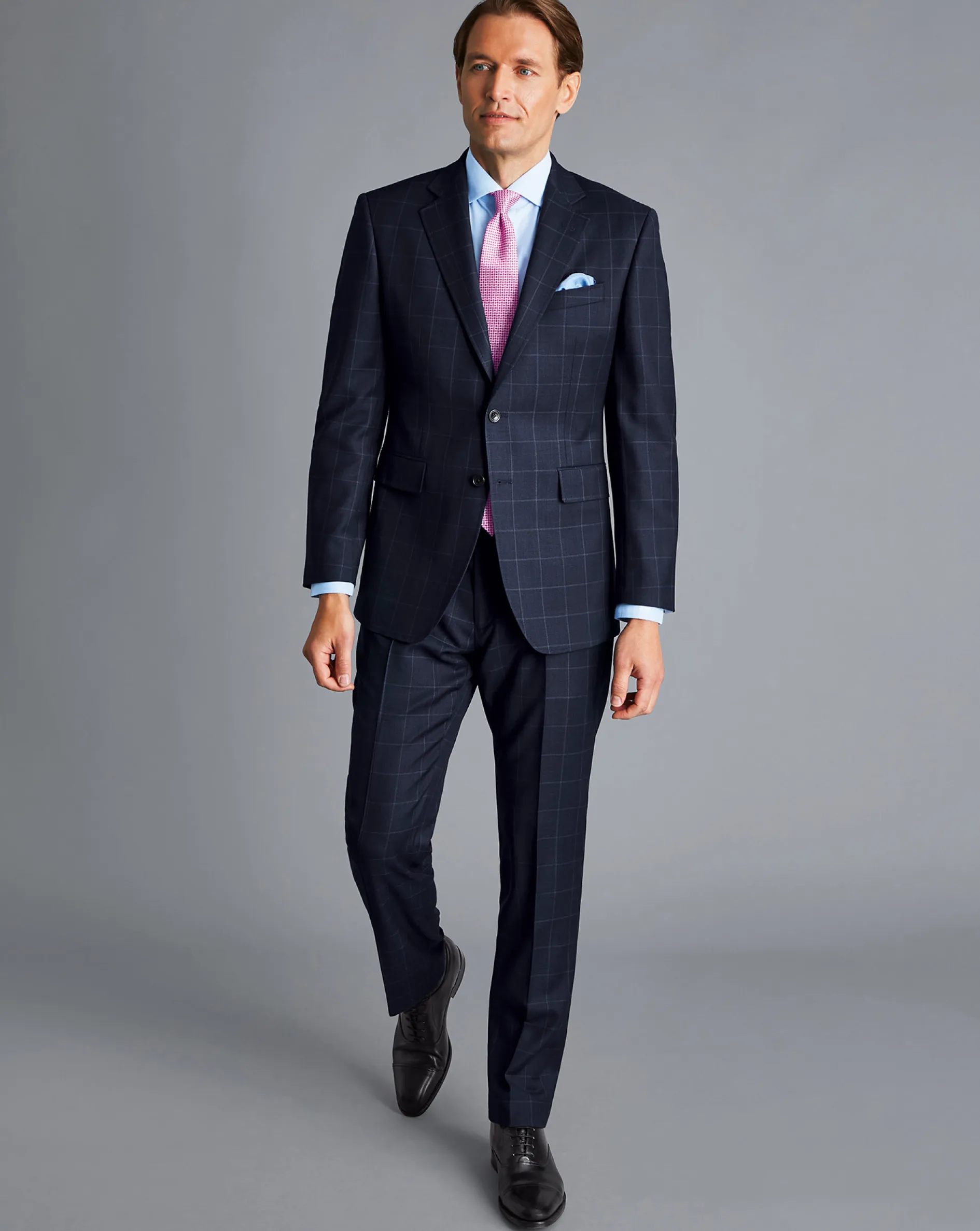 Online Charles Tyrwhitt Windowpane Check Birdseye Travel Suit Jacket - Navy