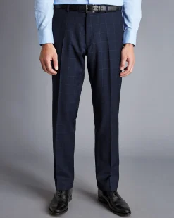 Clearance Charles Tyrwhitt Windowpane Check Birdseye Travel Suit Pants - Navy Ink Blue