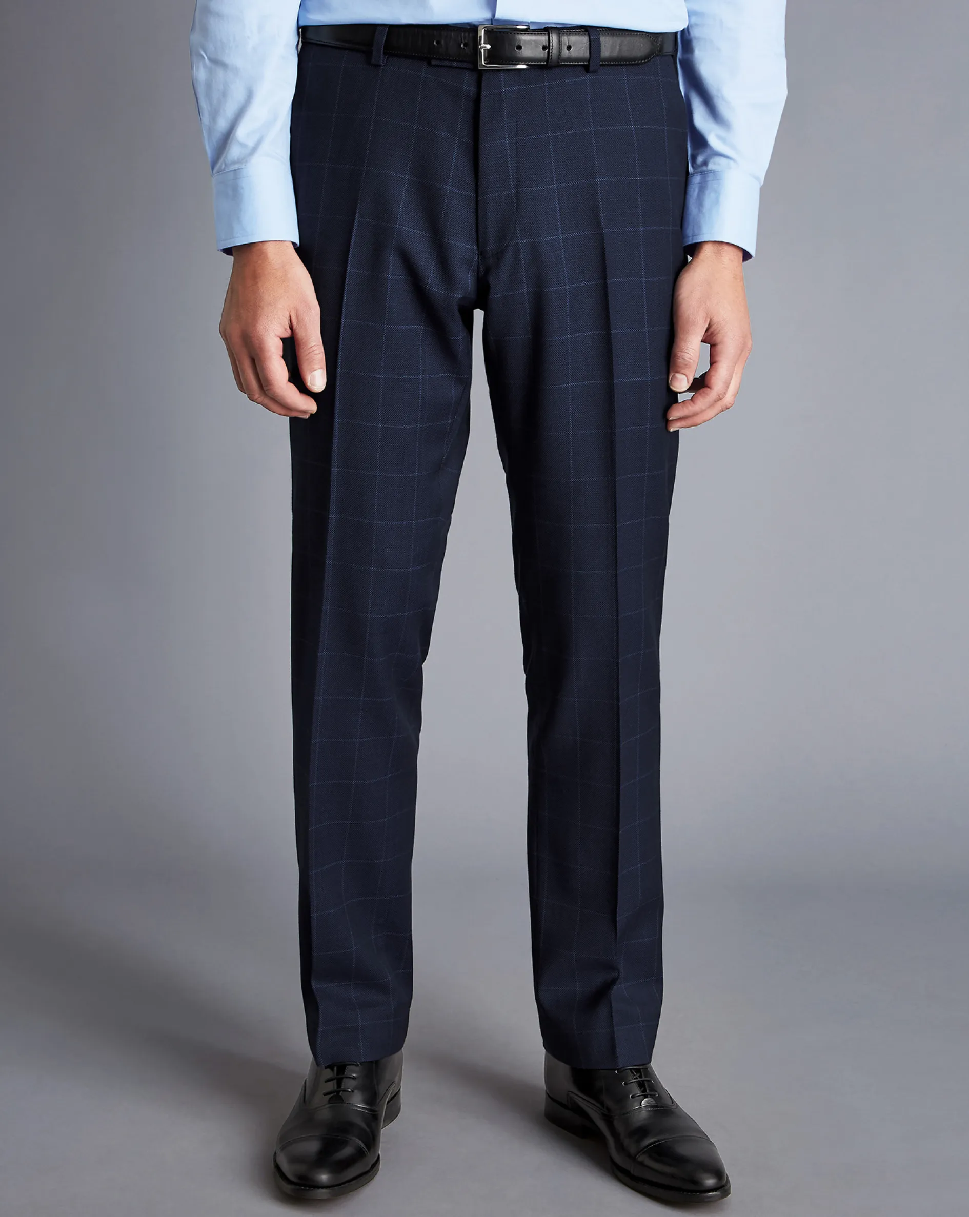 Clearance Charles Tyrwhitt Windowpane Check Birdseye Travel Suit Pants - Navy Ink Blue