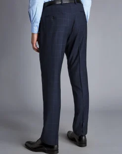 Clearance Charles Tyrwhitt Windowpane Check Birdseye Travel Suit Pants - Navy Ink Blue
