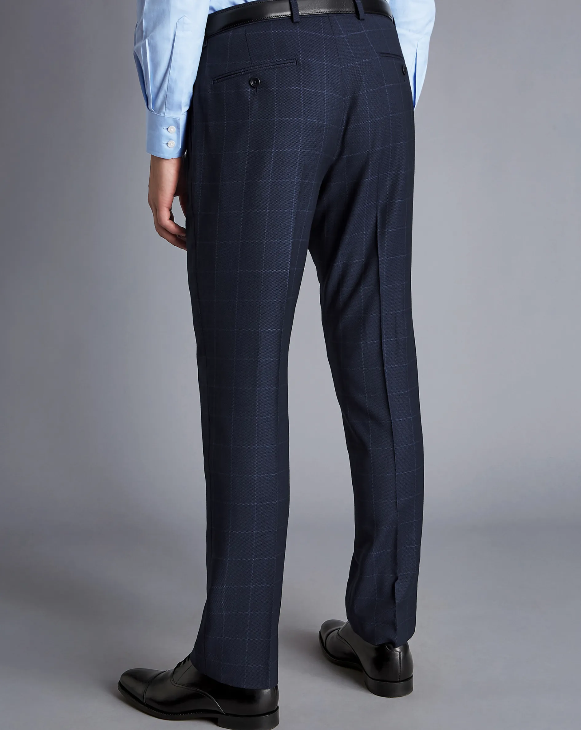 Clearance Charles Tyrwhitt Windowpane Check Birdseye Travel Suit Pants - Navy Ink Blue
