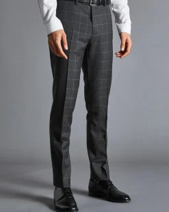 Discount Charles Tyrwhitt Windowpane Check Suit Pants - Charcoal Grey