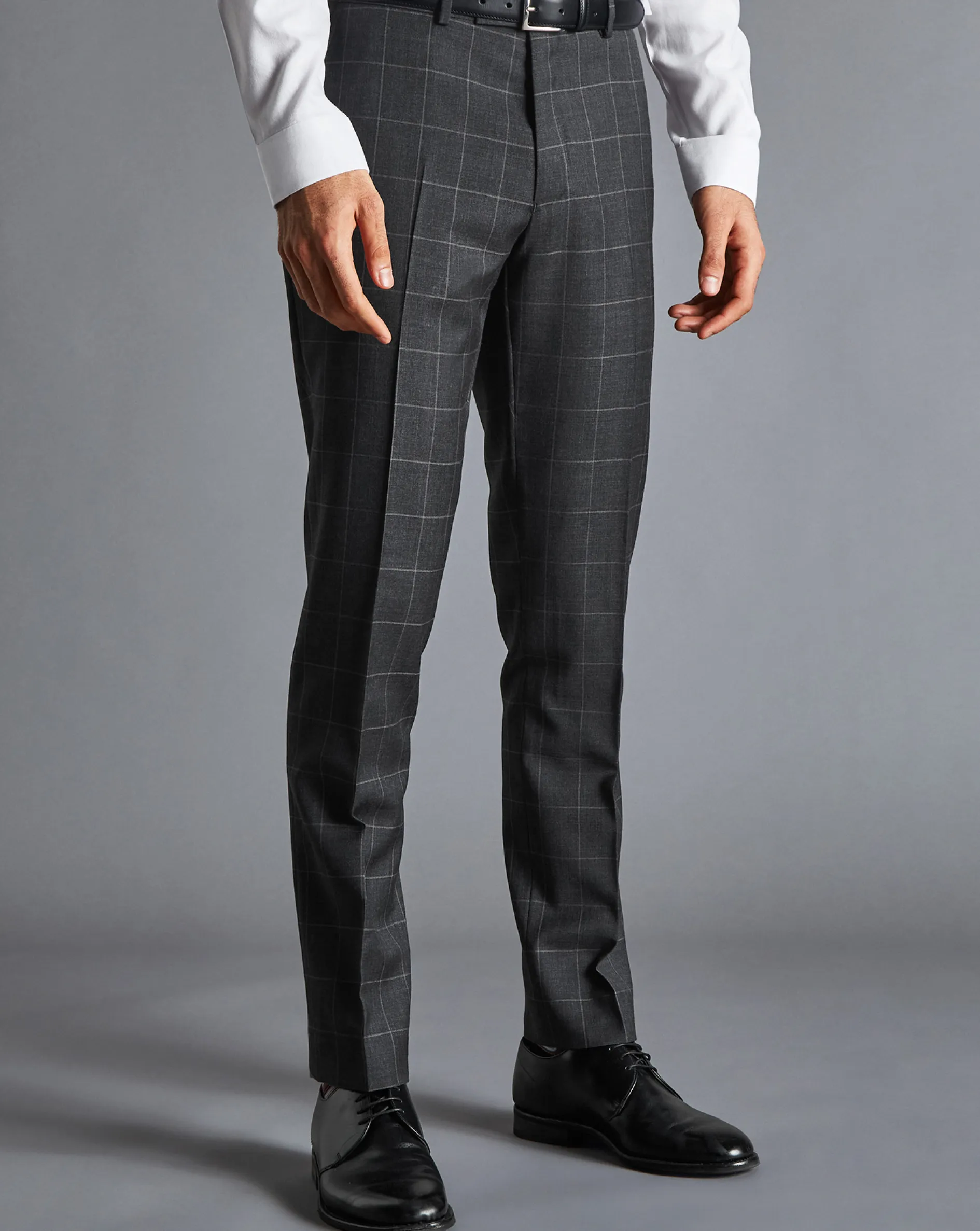 Discount Charles Tyrwhitt Windowpane Check Suit Pants - Charcoal Grey
