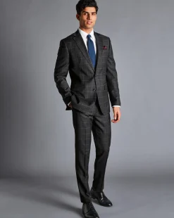 Discount Charles Tyrwhitt Windowpane Check Suit Pants - Charcoal Grey