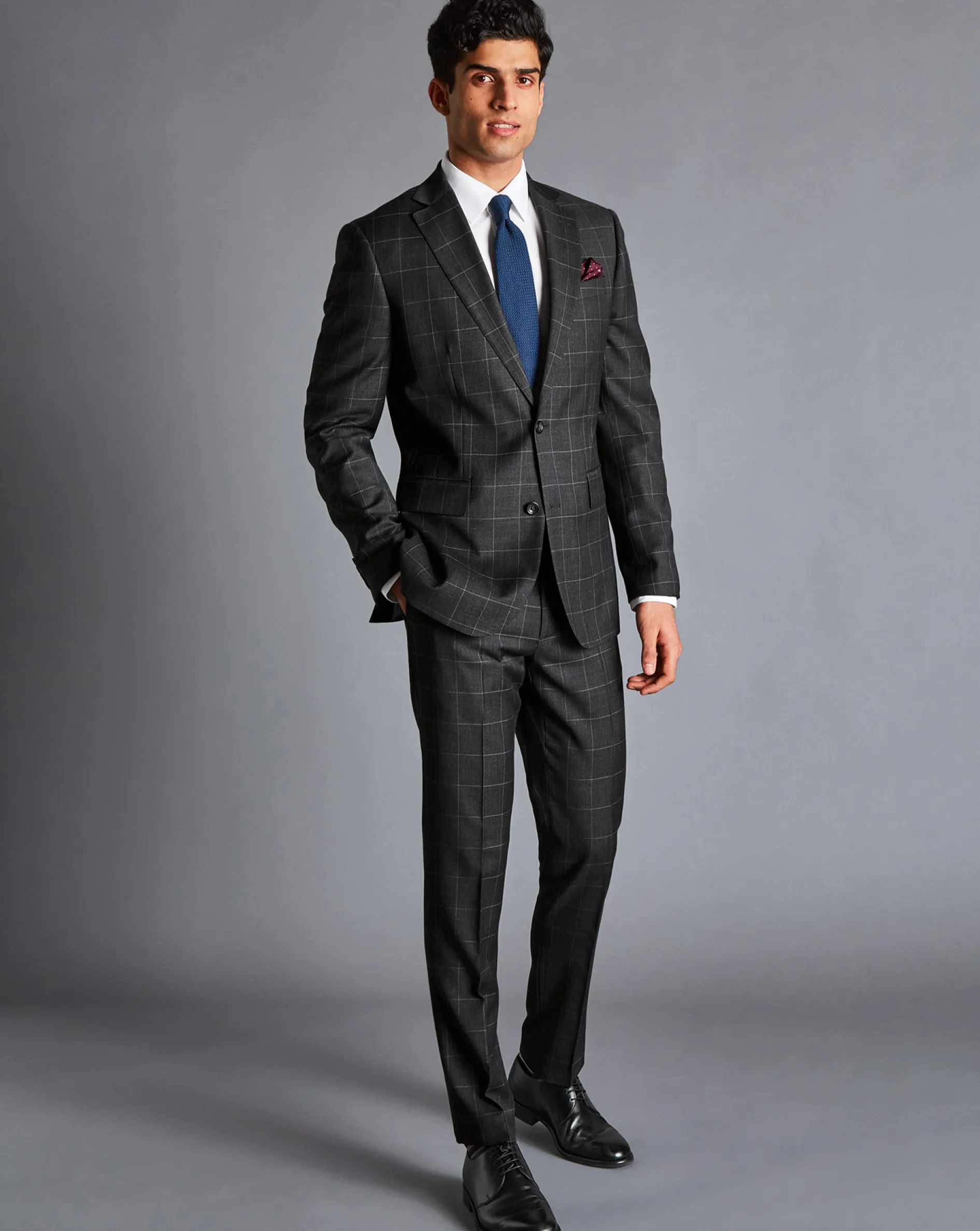 Discount Charles Tyrwhitt Windowpane Check Suit Pants - Charcoal Grey