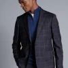 Discount Charles Tyrwhitt Windowpane Check Textured Wool Jacket - Steel Blue