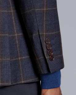 Discount Charles Tyrwhitt Windowpane Check Textured Wool Jacket - Steel Blue