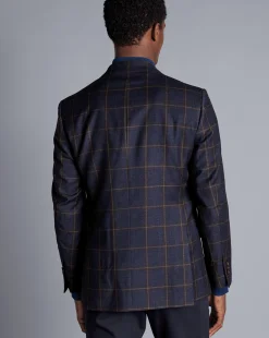 Discount Charles Tyrwhitt Windowpane Check Textured Wool Jacket - Steel Blue