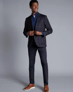 Discount Charles Tyrwhitt Windowpane Check Textured Wool Jacket - Steel Blue