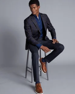Discount Charles Tyrwhitt Windowpane Check Textured Wool Jacket - Steel Blue