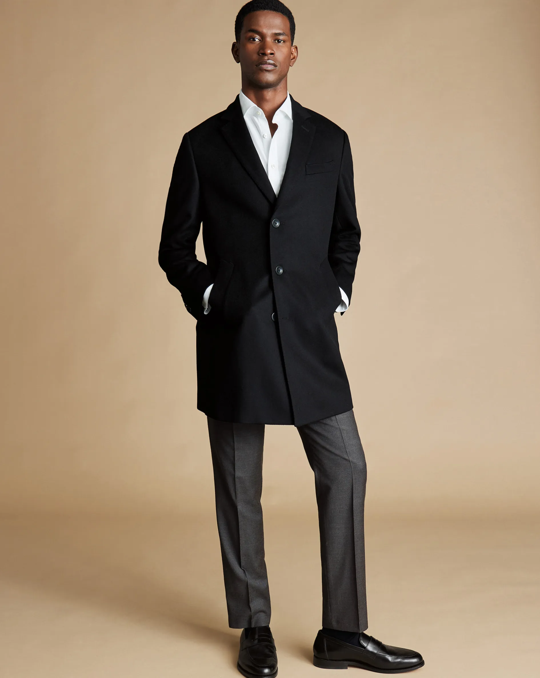 Best Charles Tyrwhitt Wool Overcoat - Black