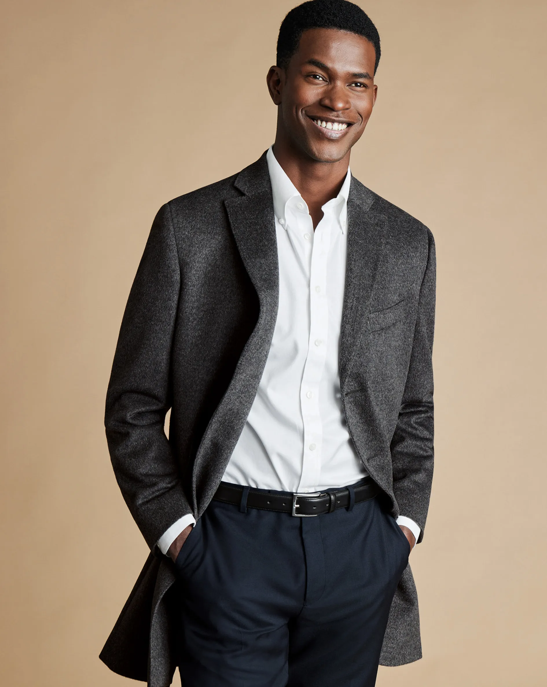 Sale Charles Tyrwhitt Wool Overcoat - Dark Grey