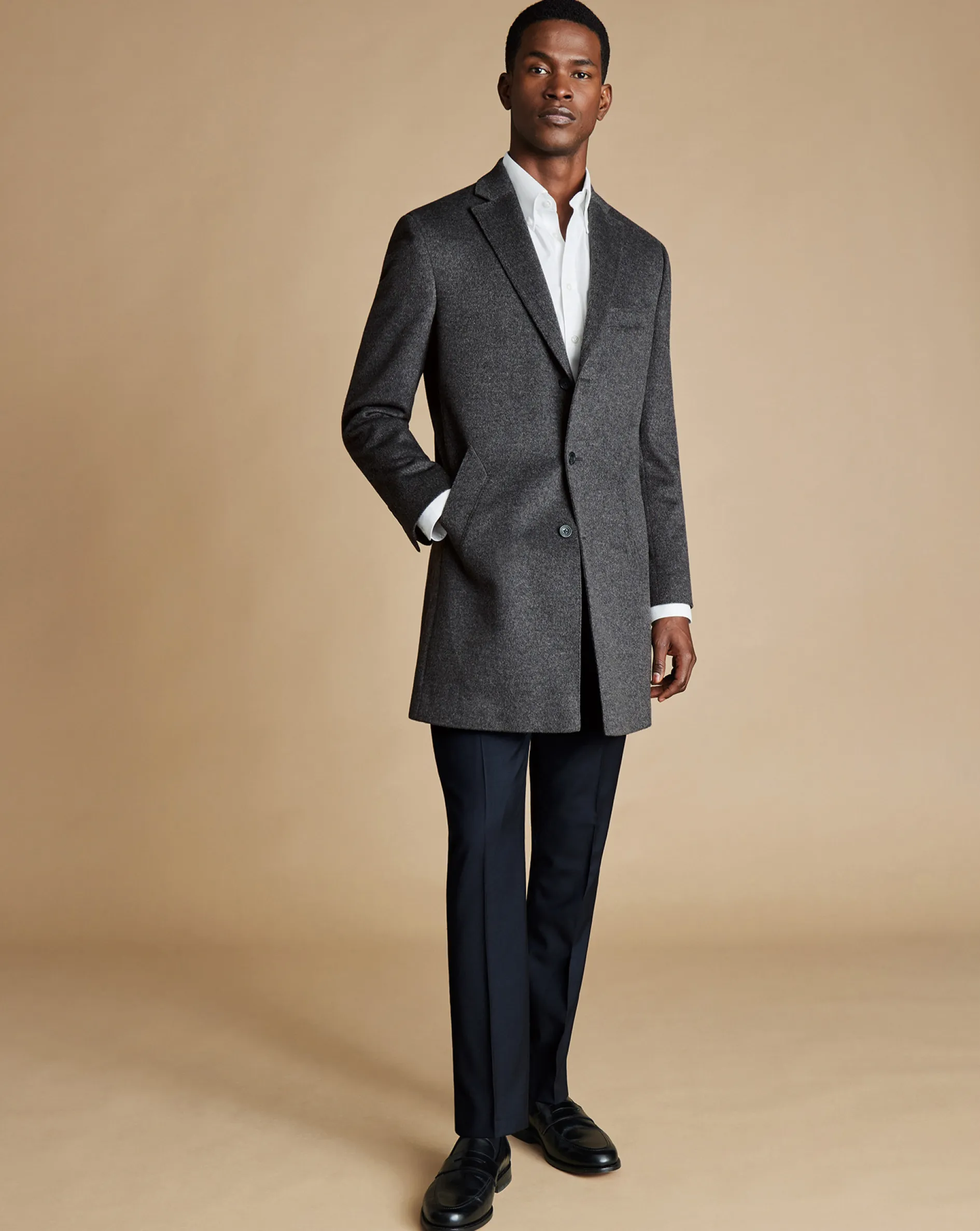 Sale Charles Tyrwhitt Wool Overcoat - Dark Grey