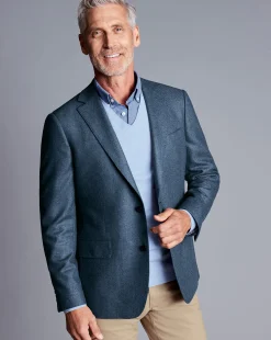 Clearance Charles Tyrwhitt Wool Silk Texture Jacket - Ocean Blue