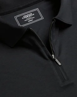 Cheap Charles Tyrwhitt Zip-Neck Jersey Polo - Black