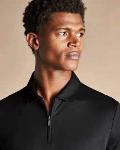 Cheap Charles Tyrwhitt Zip-Neck Jersey Polo - Black