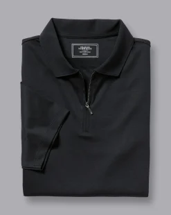 Cheap Charles Tyrwhitt Zip-Neck Jersey Polo - Black
