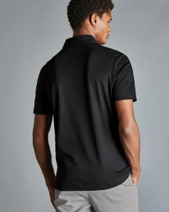 Cheap Charles Tyrwhitt Zip-Neck Jersey Polo - Black
