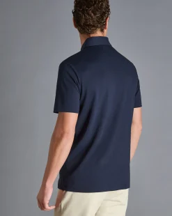 Shop Charles Tyrwhitt Zip-Neck Jersey Polo - Navy