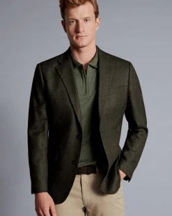 Hot Charles Tyrwhitt Zip-Neck Jersey Polo - Green Olive