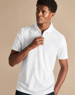 Store Charles Tyrwhitt Zip-Neck Jersey Polo - White