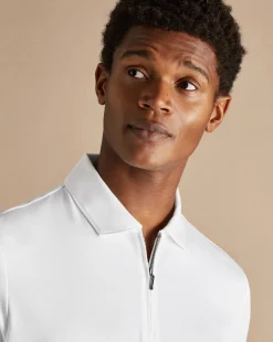 Store Charles Tyrwhitt Zip-Neck Jersey Polo - White