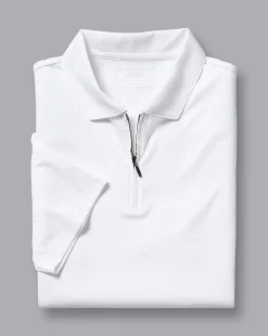 Store Charles Tyrwhitt Zip-Neck Jersey Polo - White